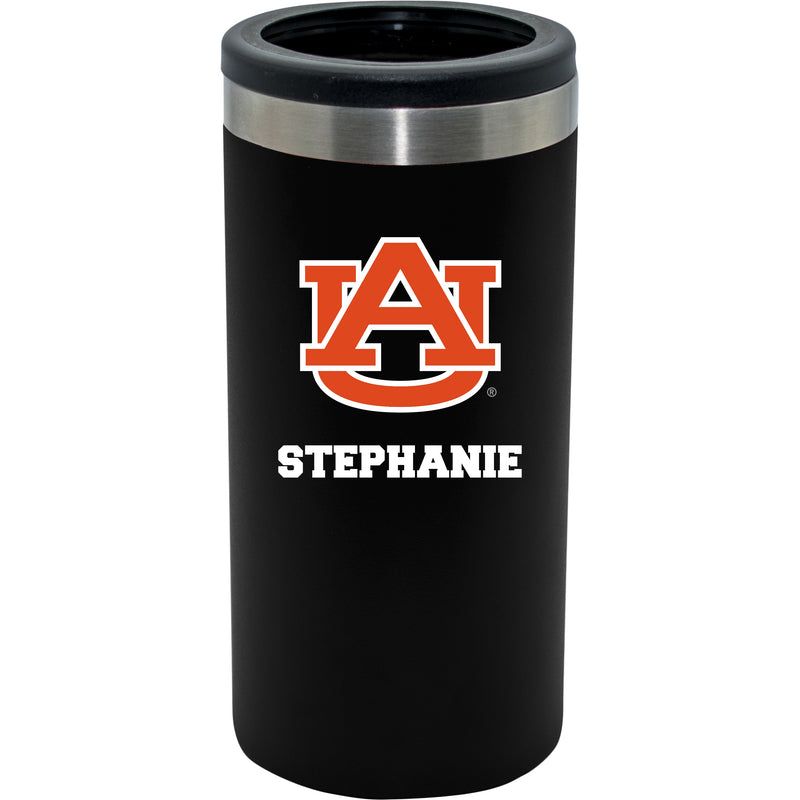 12oz Personalized Black Stainless Steel Slim Can Holder | Auburn Tigers
