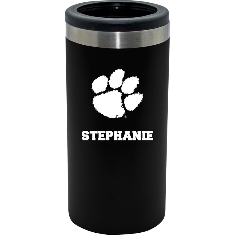 12oz Personalized Black Stainless Steel Slim Can Holder | Clemson Tigers