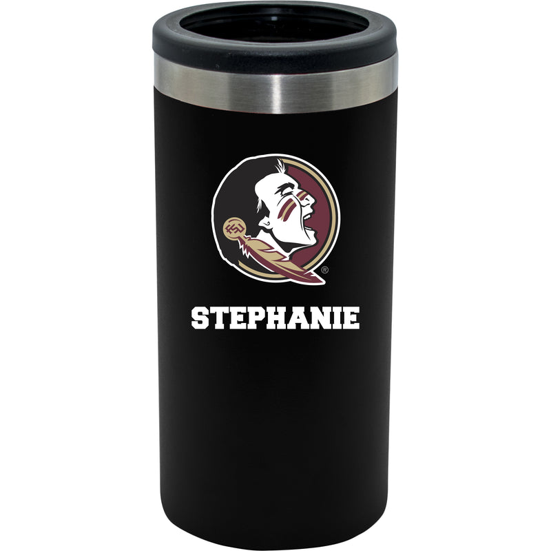 12oz Personalized Black Stainless Steel Slim Can Holder | Florida State Seminoles