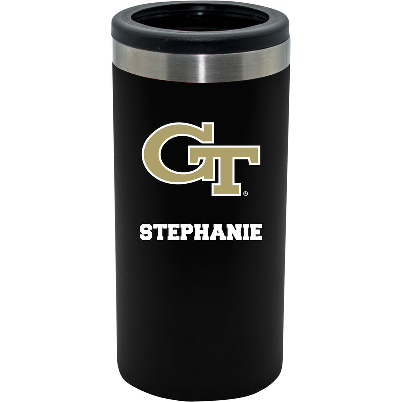 12oz Personalized Black Stainless Steel Slim Can Holder | Georgia Tech Yellow Jackets