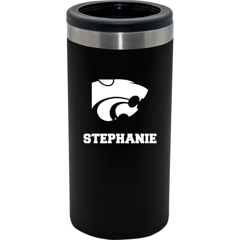 12oz Personalized Black Stainless Steel Slim Can Holder | Kansas State Wildcats