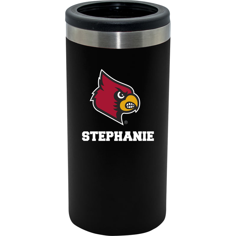 12oz Personalized Black Stainless Steel Slim Can Holder | Louisville Cardinals