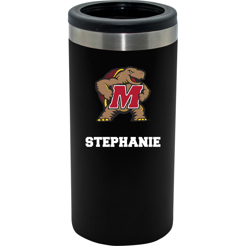 12oz Personalized Black Stainless Steel Slim Can Holder | Maryland Terrapins