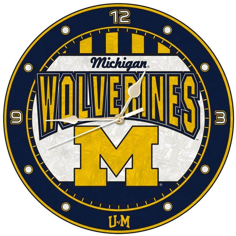 12 Inch Art Glass Clock | Michigan Wolverines COL, CurrentProduct, Home & Office_category_All, MH, Michigan Wolverines 687746445601 $38.49