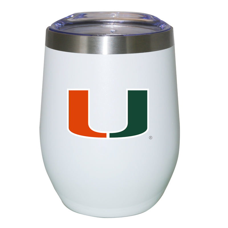 12oz White Stainless Steel Stemless Tumbler | Miami Hurricanes COL, CurrentProduct, Drinkware_category_All, MIA, Miami Hurricanes 194207624654 $27.49