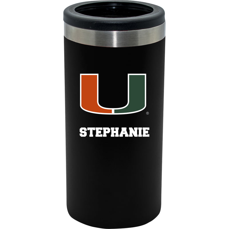 12oz Personalized Black Stainless Steel Slim Can Holder | Miami Hurricanes