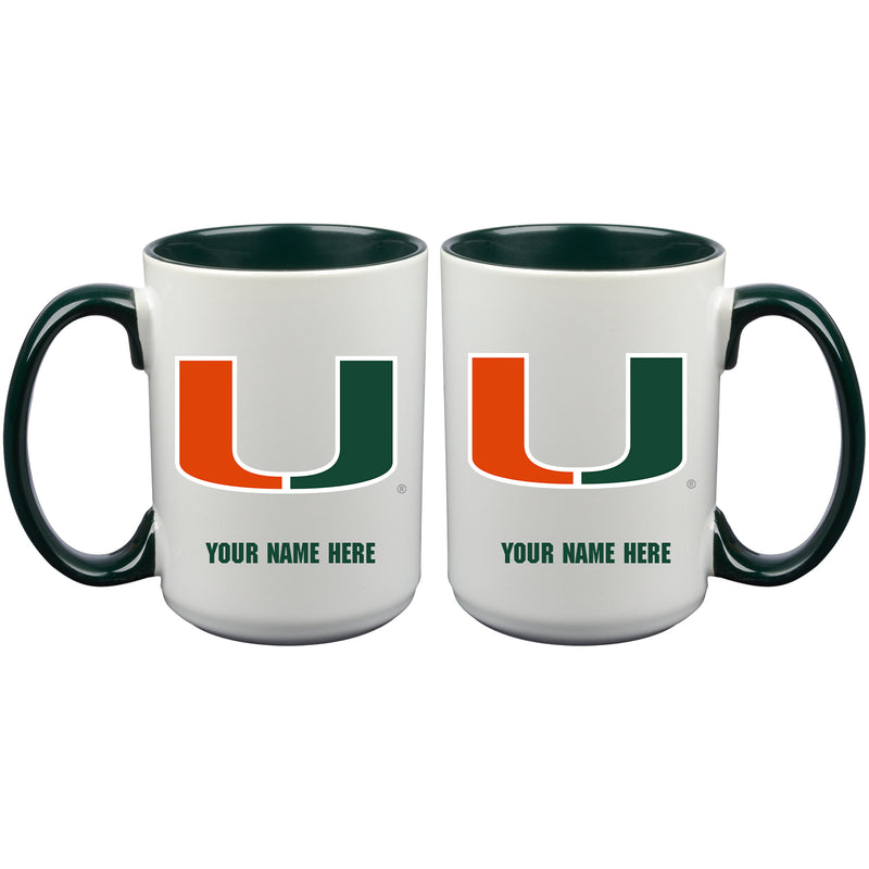 15oz Inner Color Personalized Ceramic Mug | Miami Hurricanes 2790PER, COL, CurrentProduct, Drinkware_category_All, MIA, Miami Hurricanes, Personalized_Personalized  $27.99