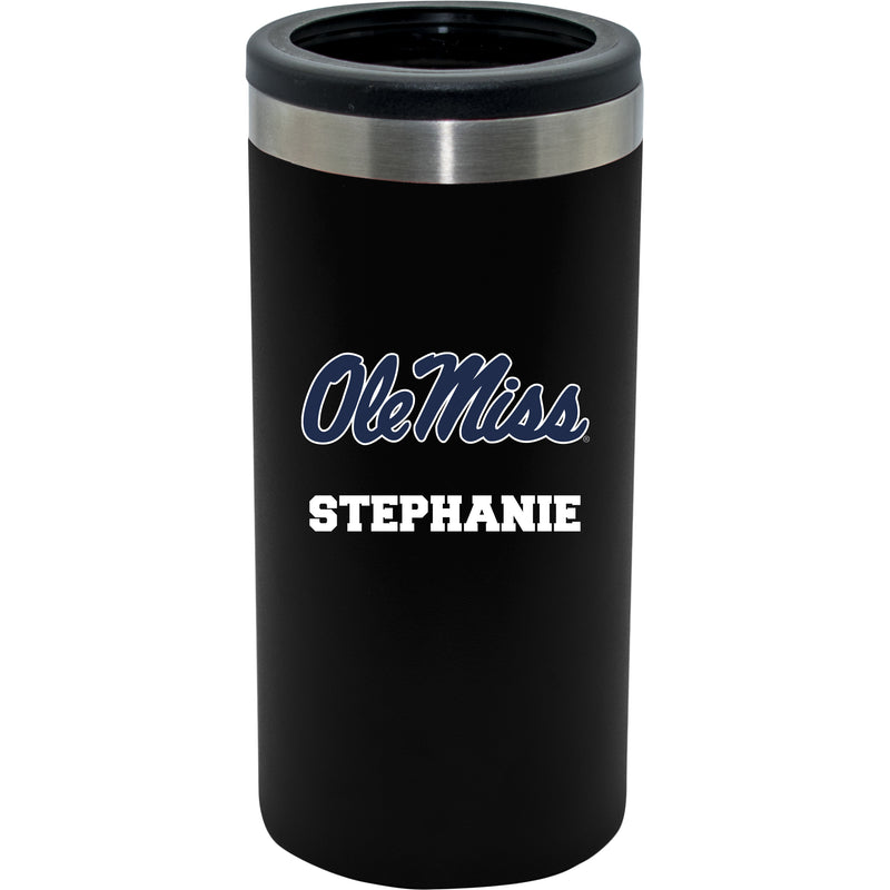 12oz Personalized Black Stainless Steel Slim Can Holder | Mississippi Ole Miss