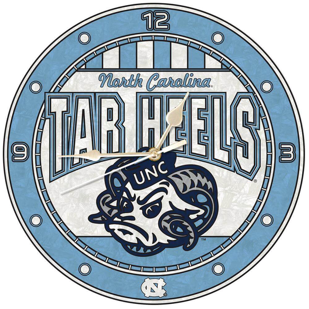 12 Inch Art Glass Clock | North Carolina Tar Heels at $41.99 only from ...