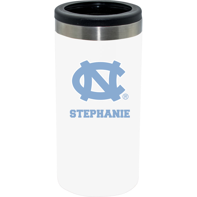 12oz Personalized White Stainless Steel Slim Can Holder | UNC Tar Heels