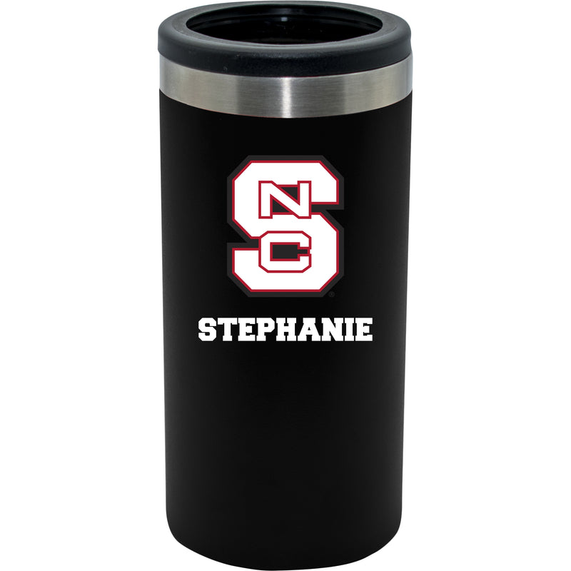12oz Personalized Black Stainless Steel Slim Can Holder | NC State Wolfpack