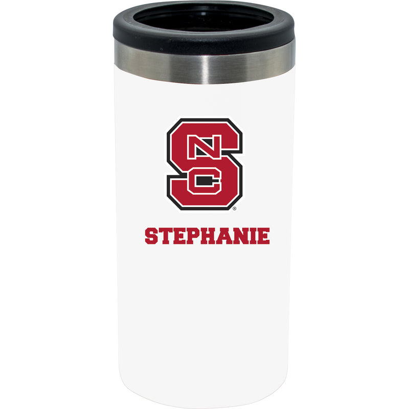 12oz Personalized White Stainless Steel Slim Can Holder | NC State Wolfpack