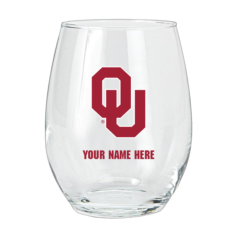 15oz Personalized Stemless Glass | Oklahoma Sooners
