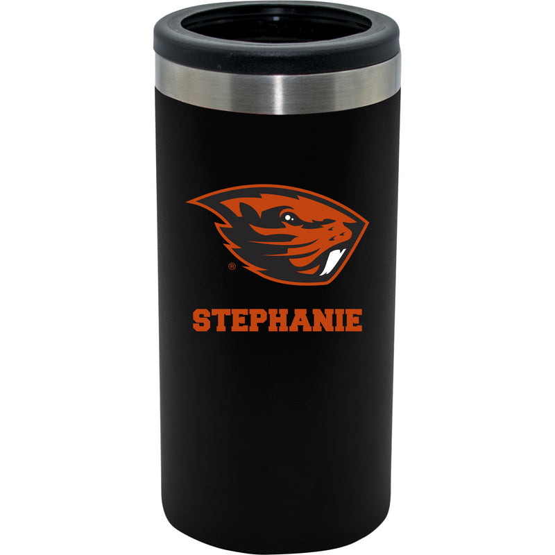 12oz Personalized Black Stainless Steel Slim Can Holder | Oregon State Beavers