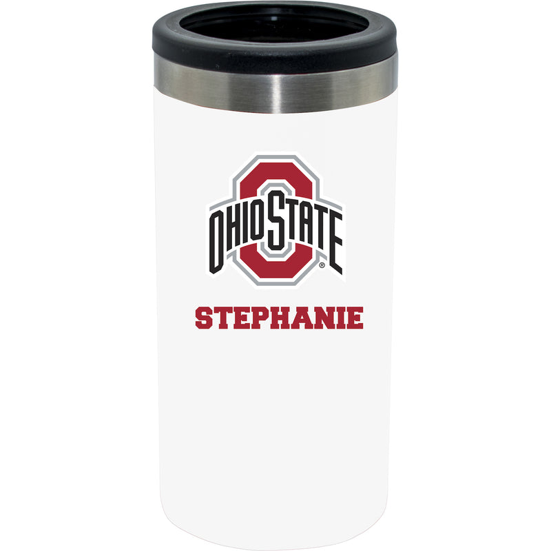 12oz Personalized White Stainless Steel Slim Can Holder | Ohio State University Buckeyes