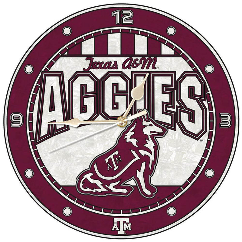12 Inch Art Glass Clock | Texas A&M University COL, CurrentProduct, Home & Office_category_All, TAM, Texas A&M Aggies 687746445861 $38.49