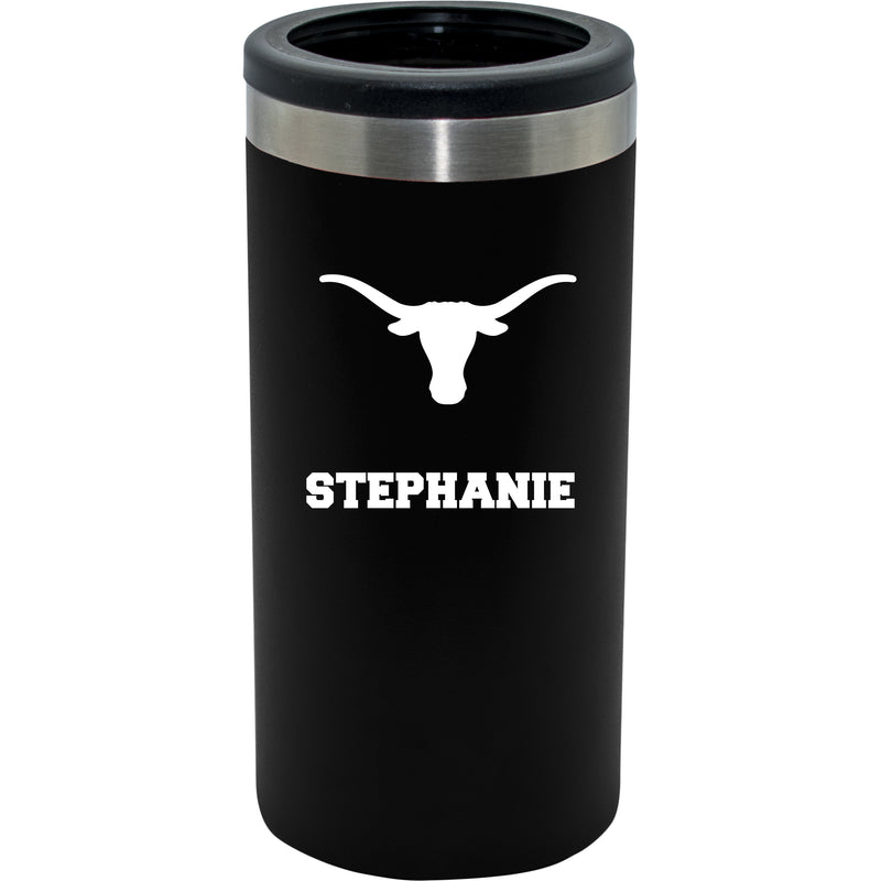 12oz Personalized Black Stainless Steel Slim Can Holder | Texas Longhorns