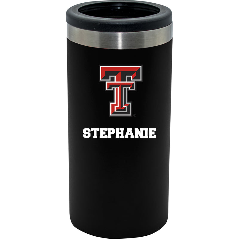 12oz Personalized Black Stainless Steel Slim Can Holder | Texas Tech Red Raiders