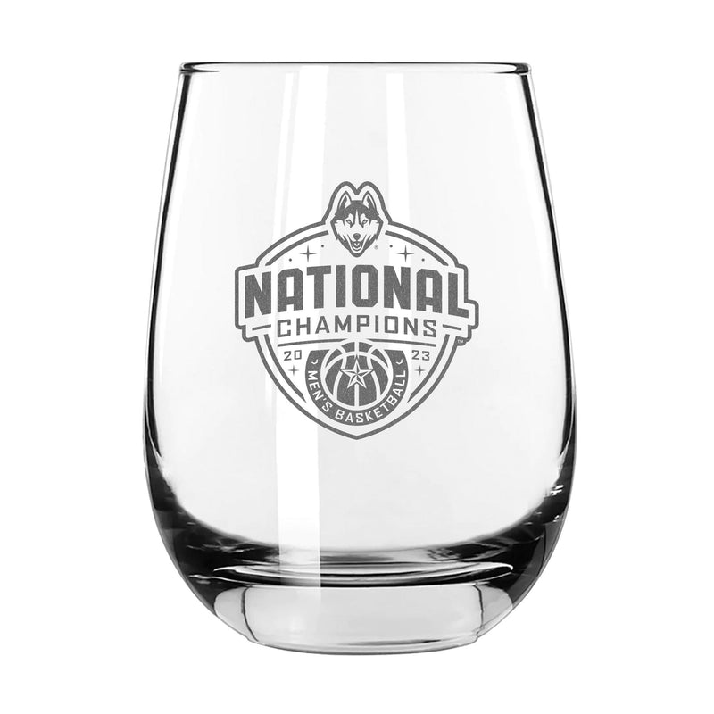 15oz Etched Stemless Wine Glass  | UConn Huskies 2023 Men's Basketball Champion