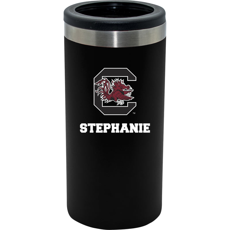 12oz Personalized Black Stainless Steel Slim Can Holder | South Carolina Gamecocks