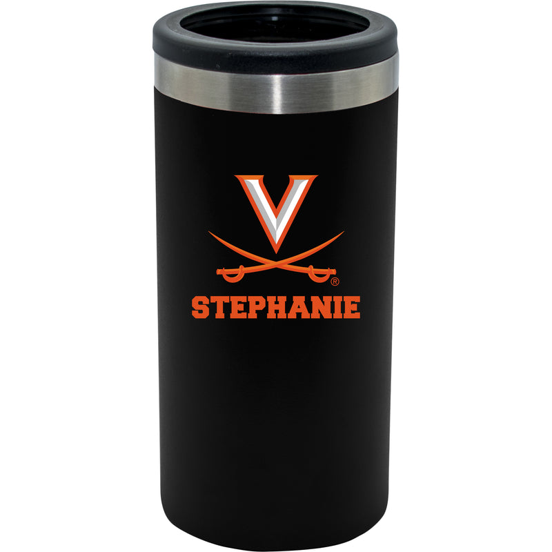 12oz Personalized Black Stainless Steel Slim Can Holder | Virginia Cavaliers