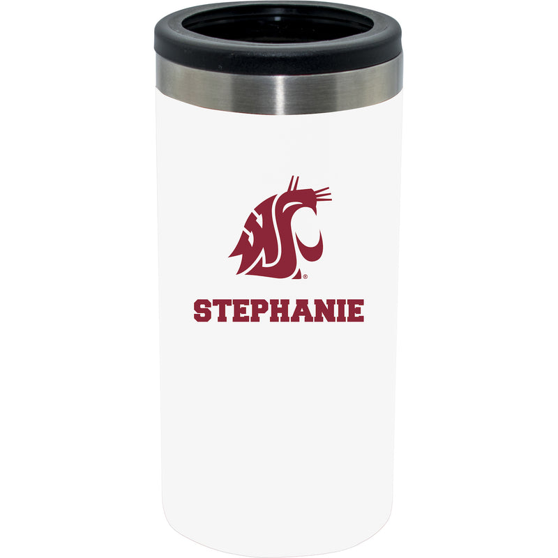 12oz Personalized White Stainless Steel Slim Can Holder | Washington State Cougars