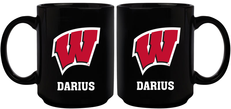 15oz Black Personalized Ceramic Mug | Wisconsin Badgers COL, CurrentProduct, Drinkware_category_All, Engraved, Personalized_Personalized, WIS, Wisconsin Badgers 194207505588 $21.86