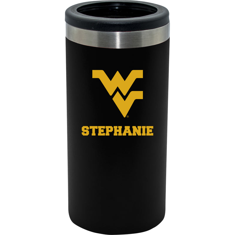 12oz Personalized Black Stainless Steel Slim Can Holder | West Virginia Mountaineers