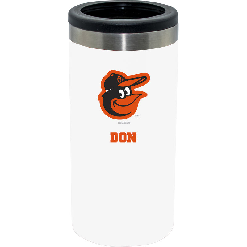12oz Personalized White Stainless Steel Slim Can Holder | Baltimore Orioles