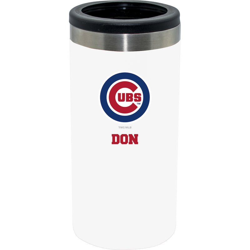 12oz Personalized White Stainless Steel Slim Can Holder | Chicago Cubs