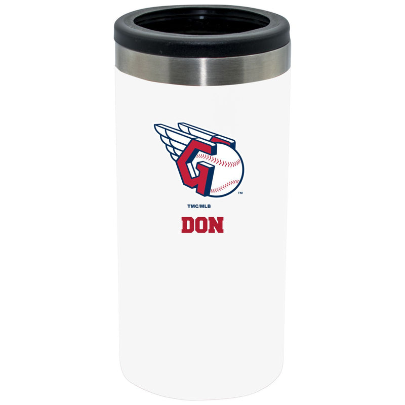 12oz Personalized White Stainless Steel Slim Can Holder | Cleveland Guardians