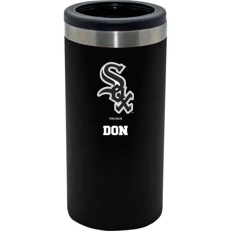 12oz Personalized Black Stainless Steel Slim Can Holder | Chicago White Sox