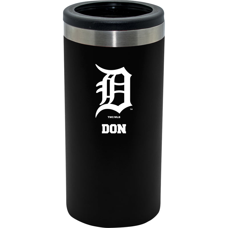 12oz Personalized Black Stainless Steel Slim Can Holder | Detroit Tigers