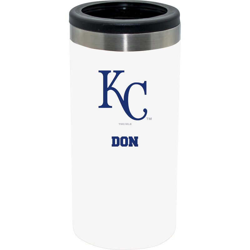12oz Personalized White Stainless Steel Slim Can Holder | Kansas City Royals