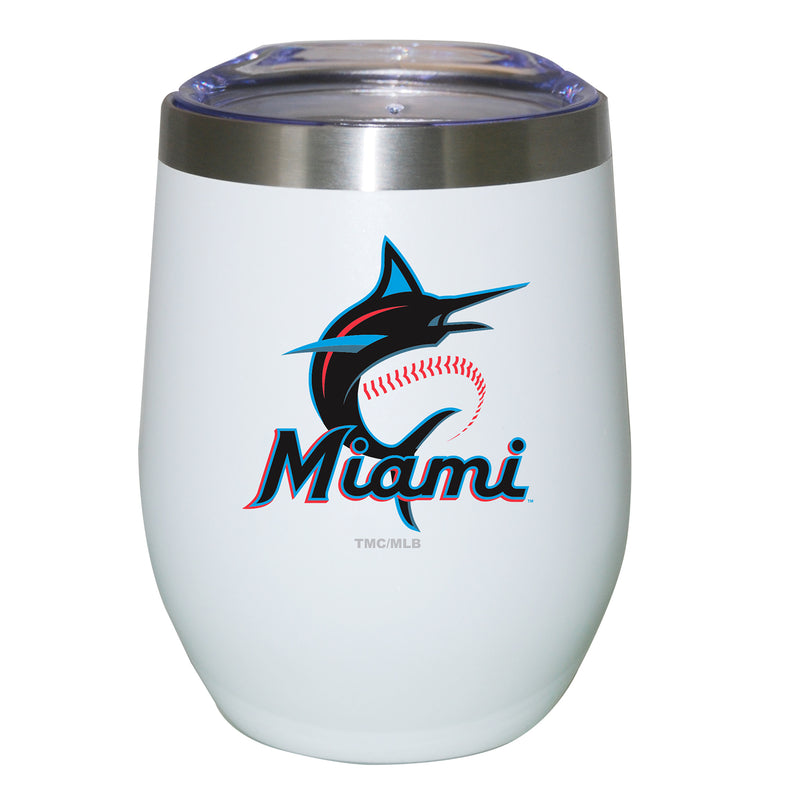 12oz White Stainless Steel Stemless Tumbler | Miami Marlins CurrentProduct, Drinkware_category_All, Miami Marlins, MLB, MMA  $27.49