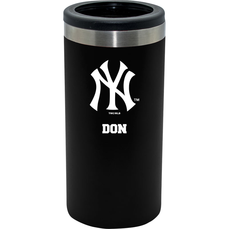 12oz Personalized Black Stainless Steel Slim Can Holder | New York Yankees