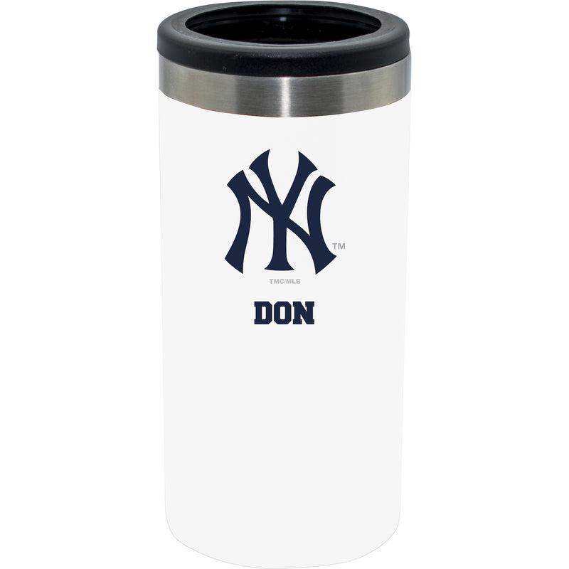 12oz Personalized White Stainless Steel Slim Can Holder | New York Yankees
