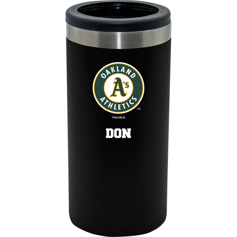 12oz Personalized Black Stainless Steel Slim Can Holder | Oakland Athletics