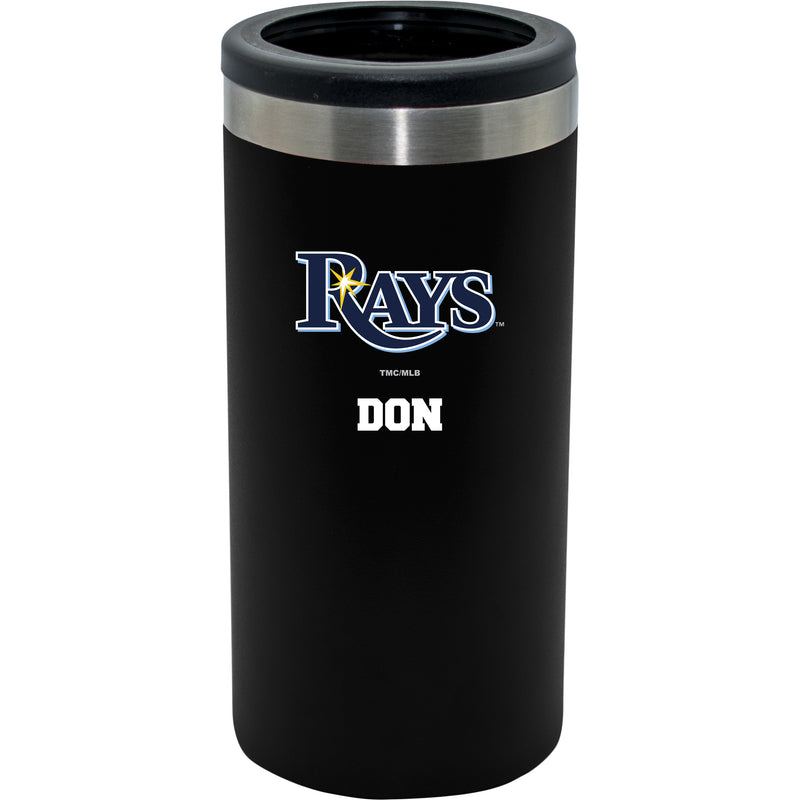 12oz Personalized Black Stainless Steel Slim Can Holder | Tampa Bay Rays
