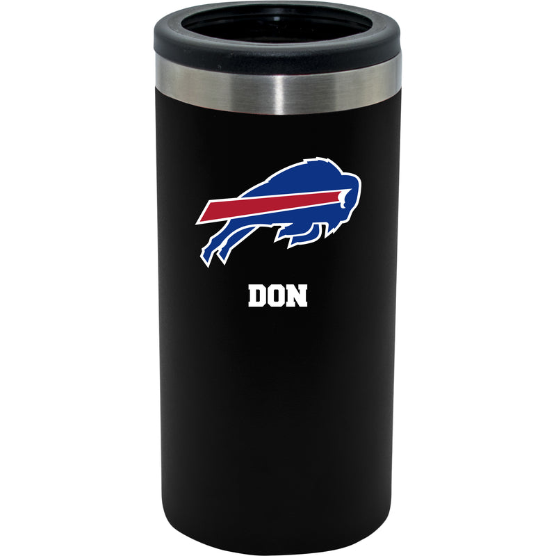 12oz Personalized Black Stainless Steel Slim Can Holder | Buffalo Bills