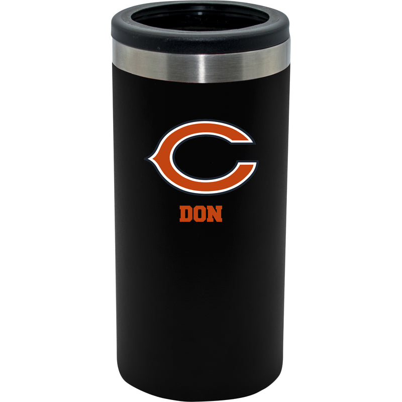 12oz Personalized Black Stainless Steel Slim Can Holder | Chicago Bears