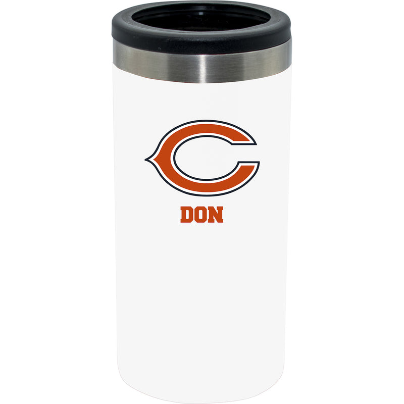 12oz Personalized White Stainless Steel Slim Can Holder | Chicago Bears