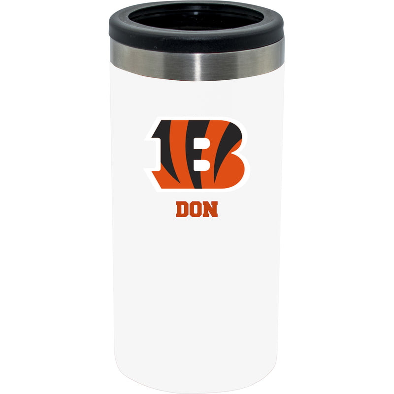 12oz Personalized White Stainless Steel Slim Can Holder | Cincinnati Bengals