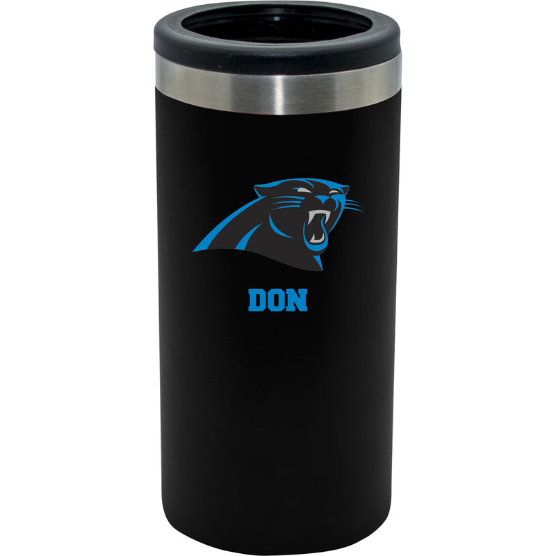 12oz Personalized Black Stainless Steel Slim Can Holder | Carolina Panthers