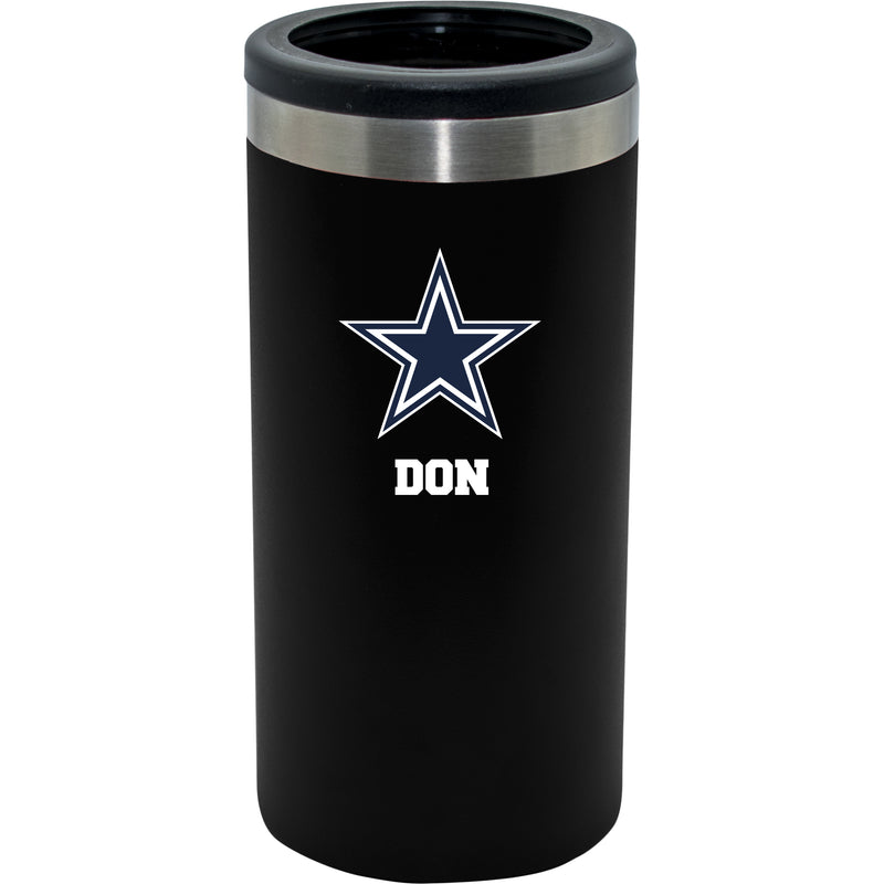 12oz Personalized Black Stainless Steel Slim Can Holder | Dallas Cowboys