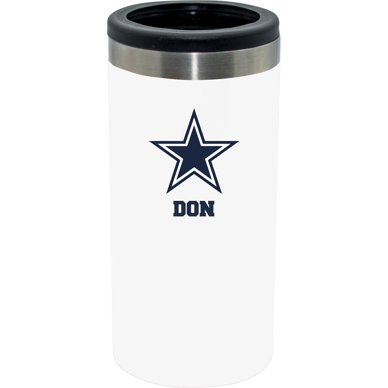 12oz Personalized White Stainless Steel Slim Can Holder | Dallas Cowboys