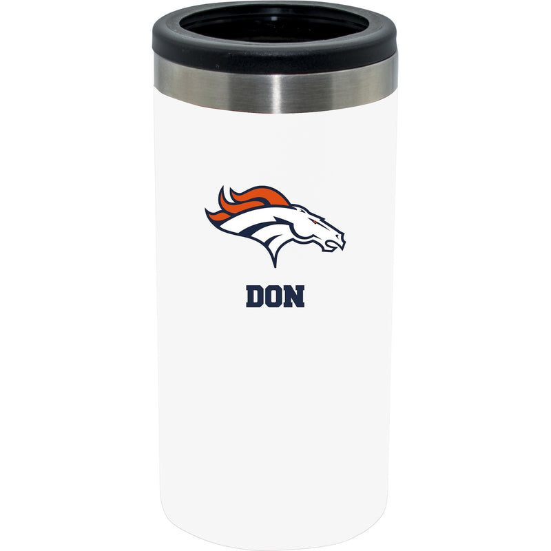 12oz Personalized White Stainless Steel Slim Can Holder | Denver Broncos
