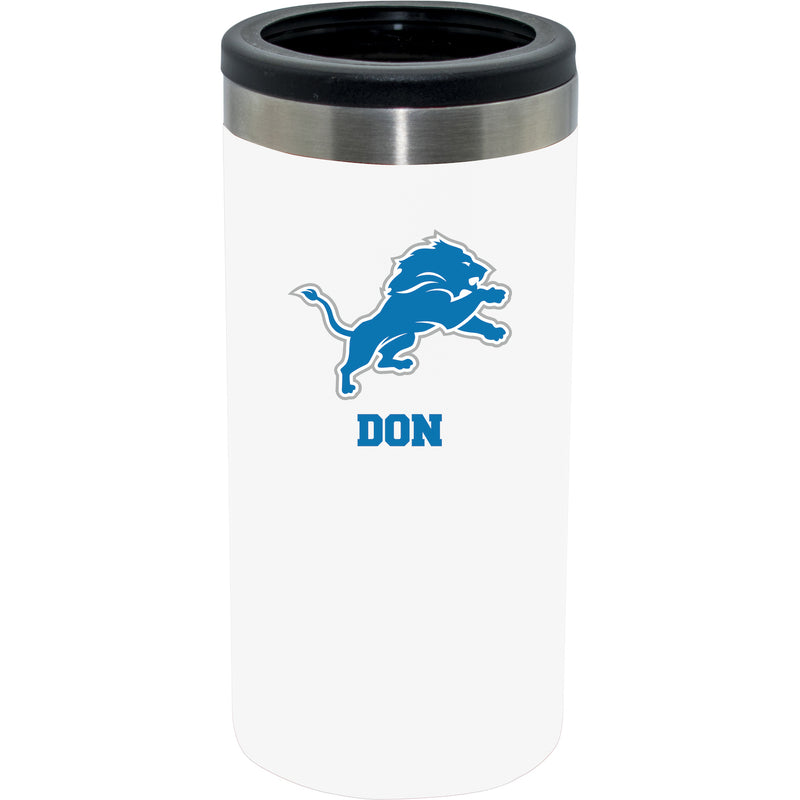 12oz Personalized White Stainless Steel Slim Can Holder | Detroit Lions