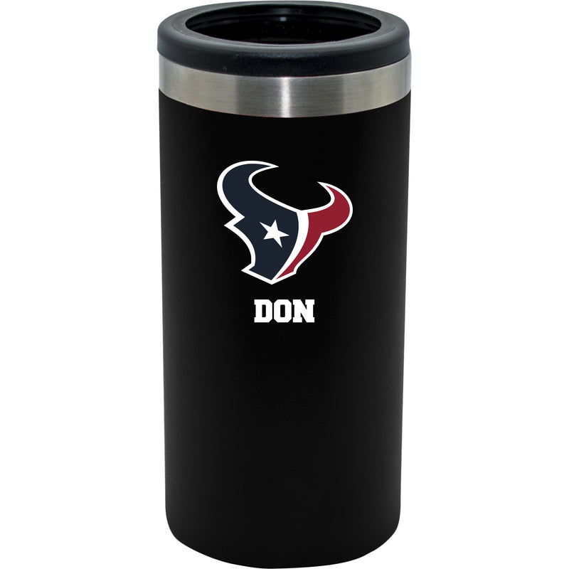 12oz Personalized Black Stainless Steel Slim Can Holder | Houston Texans