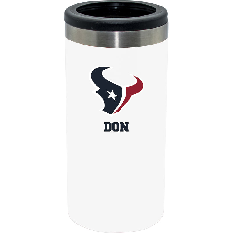 12oz Personalized White Stainless Steel Slim Can Holder | Houston Texans